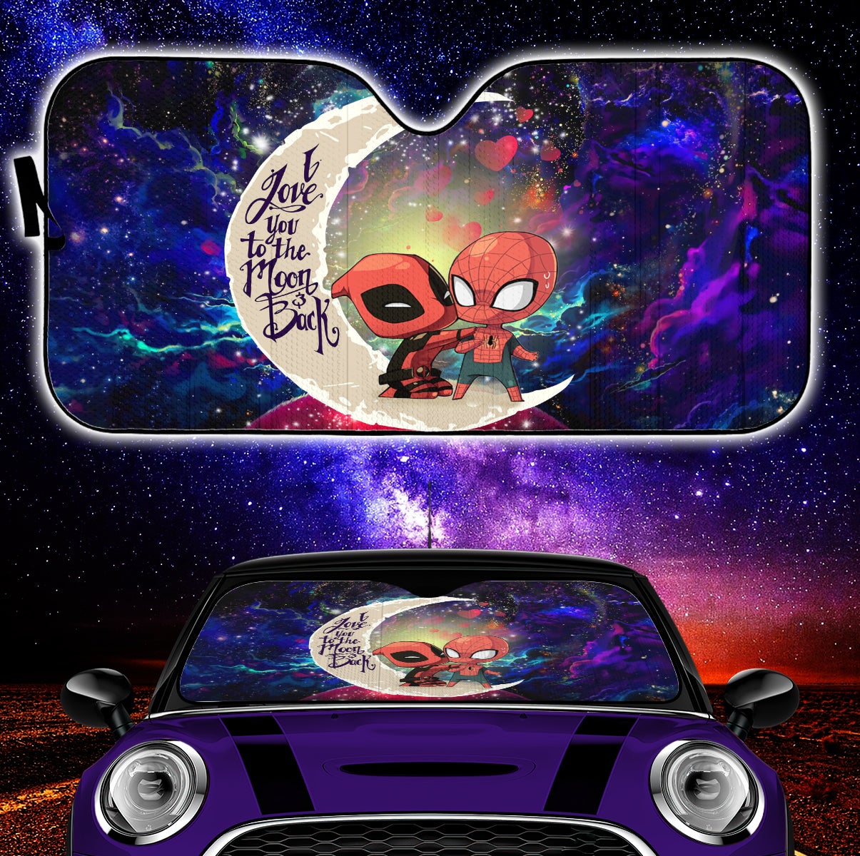 Spiderman And Deadpool Couple Love You To The Moon Galaxy Car Auto Sunshades