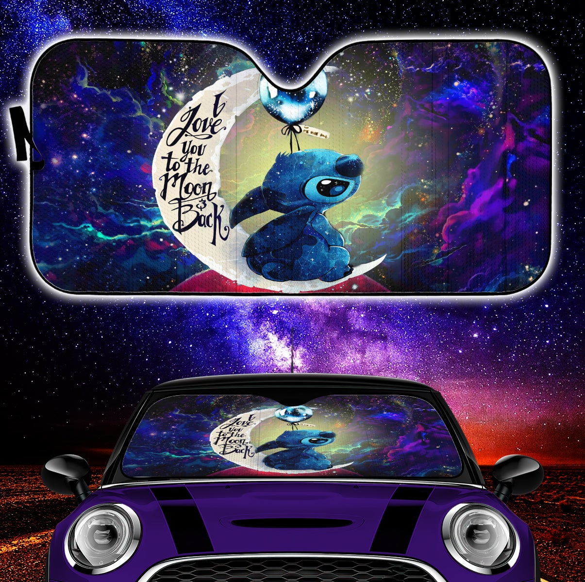 Stitch Love You To The Moon Galaxy Car Auto Sunshades