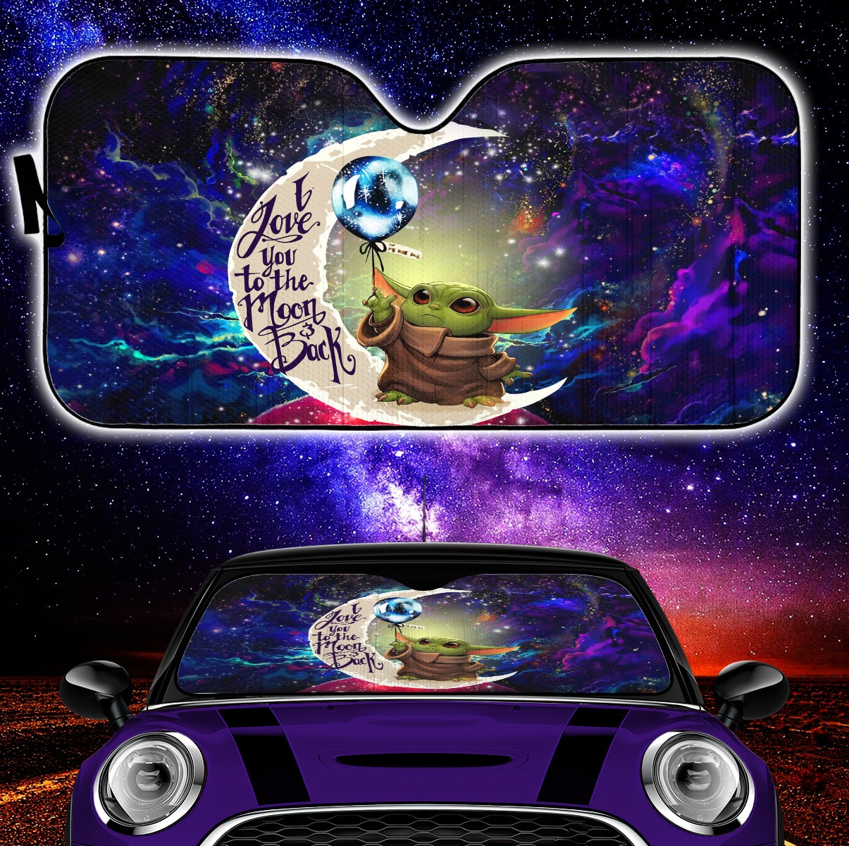 Baby Yoda Love You To The Moon Galaxy Car Auto Sunshades