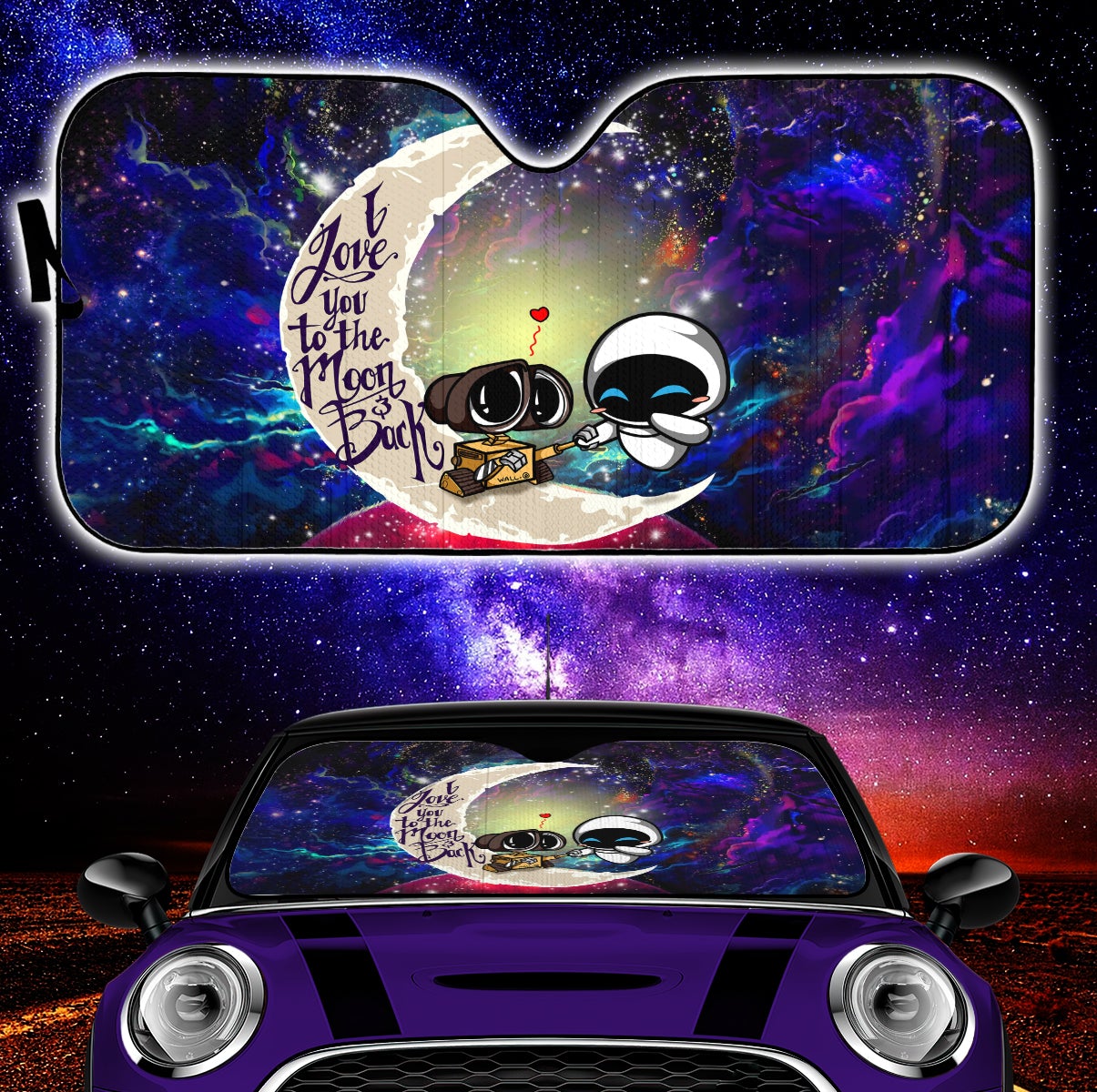 Wall-E Couple Love You To The Moon Galaxy Car Auto Sunshades