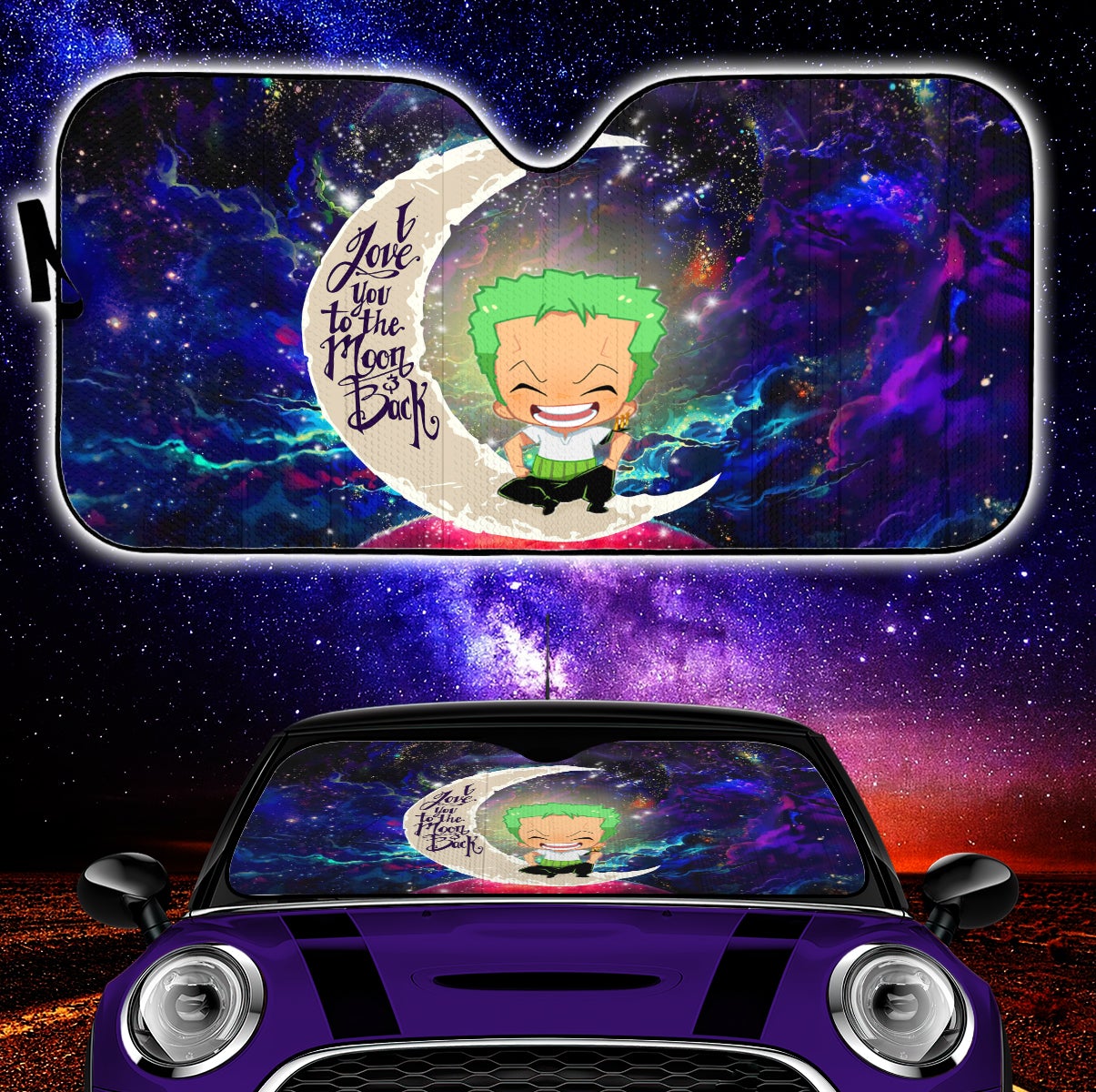 Zoro One Piece Love You To The Moon Galaxy Car Auto Sunshades