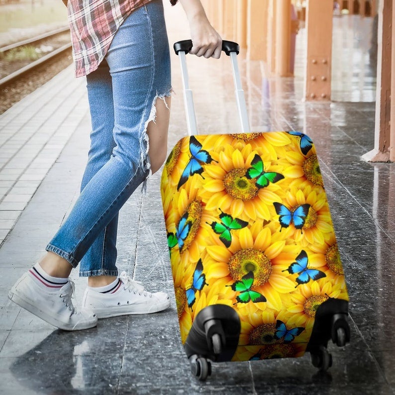 Sunflower Butterfly Luggage Cover Suitcase Protector