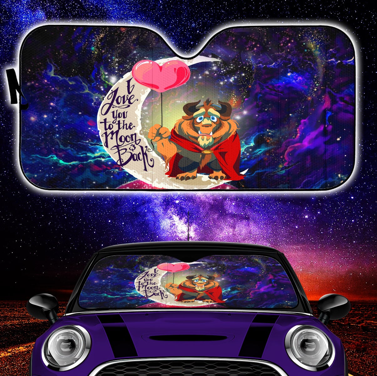 Beauty And The Beast Love You To The Moon Galaxy Car Auto Sunshades
