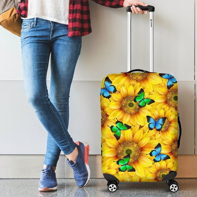 Sunflower Butterfly Luggage Cover Suitcase Protector