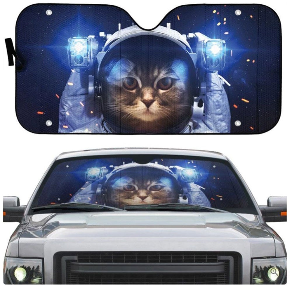 Brown Tabby Cat Astronaut Custom Car Auto Sun Shades Windshield Accessories Decor Gift