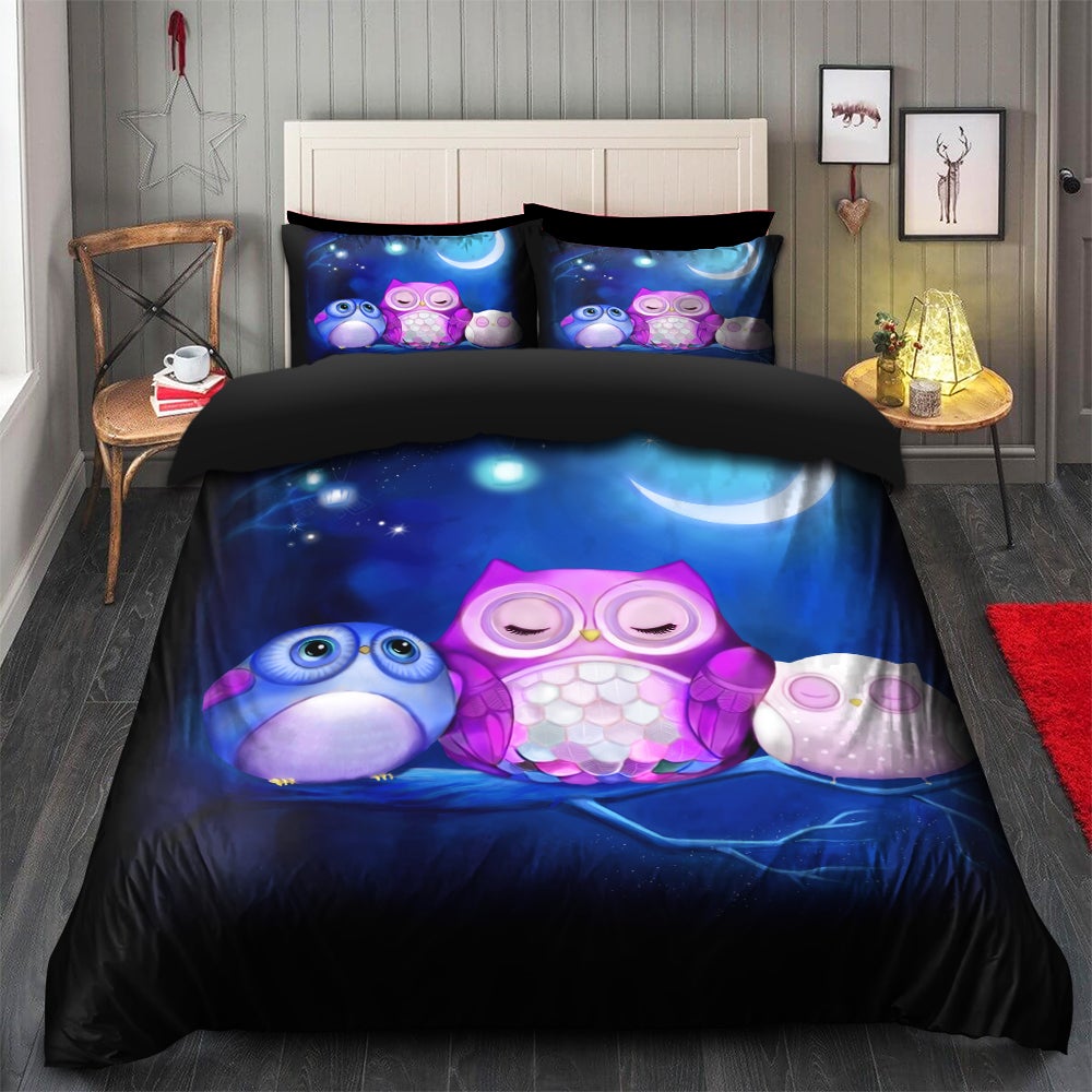 Owl Cute Night Bedding Set Duvet Cover And 2 Pillowcases