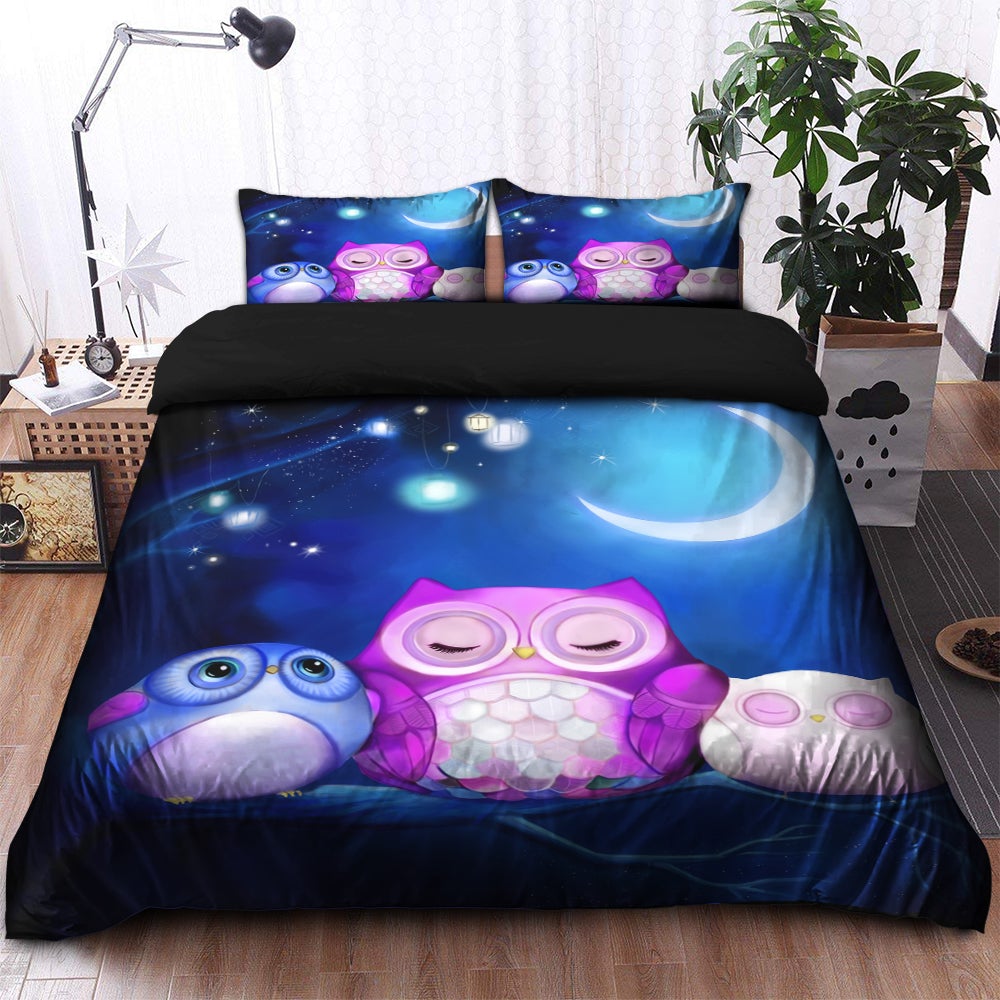 Owl Cute Night Bedding Set Duvet Cover And 2 Pillowcases