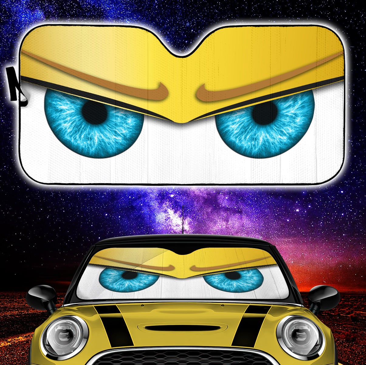 Yellow Funny Angry Cartoon Eyes Car Auto Sun Shades Windshield Accessories Decor Gift