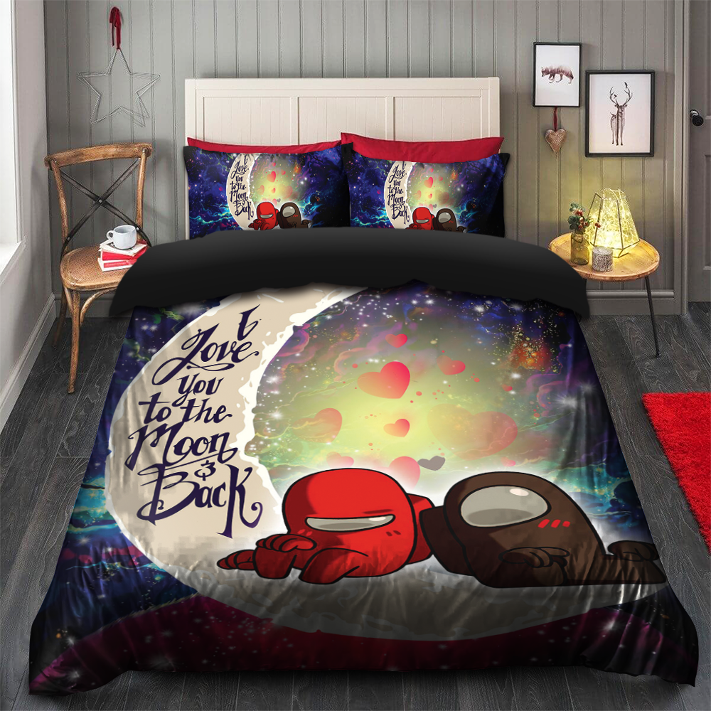 Among Us Couple Love You To The Moon Galaxy Bedding Set Duvet Cover And 2 Pillowcases
