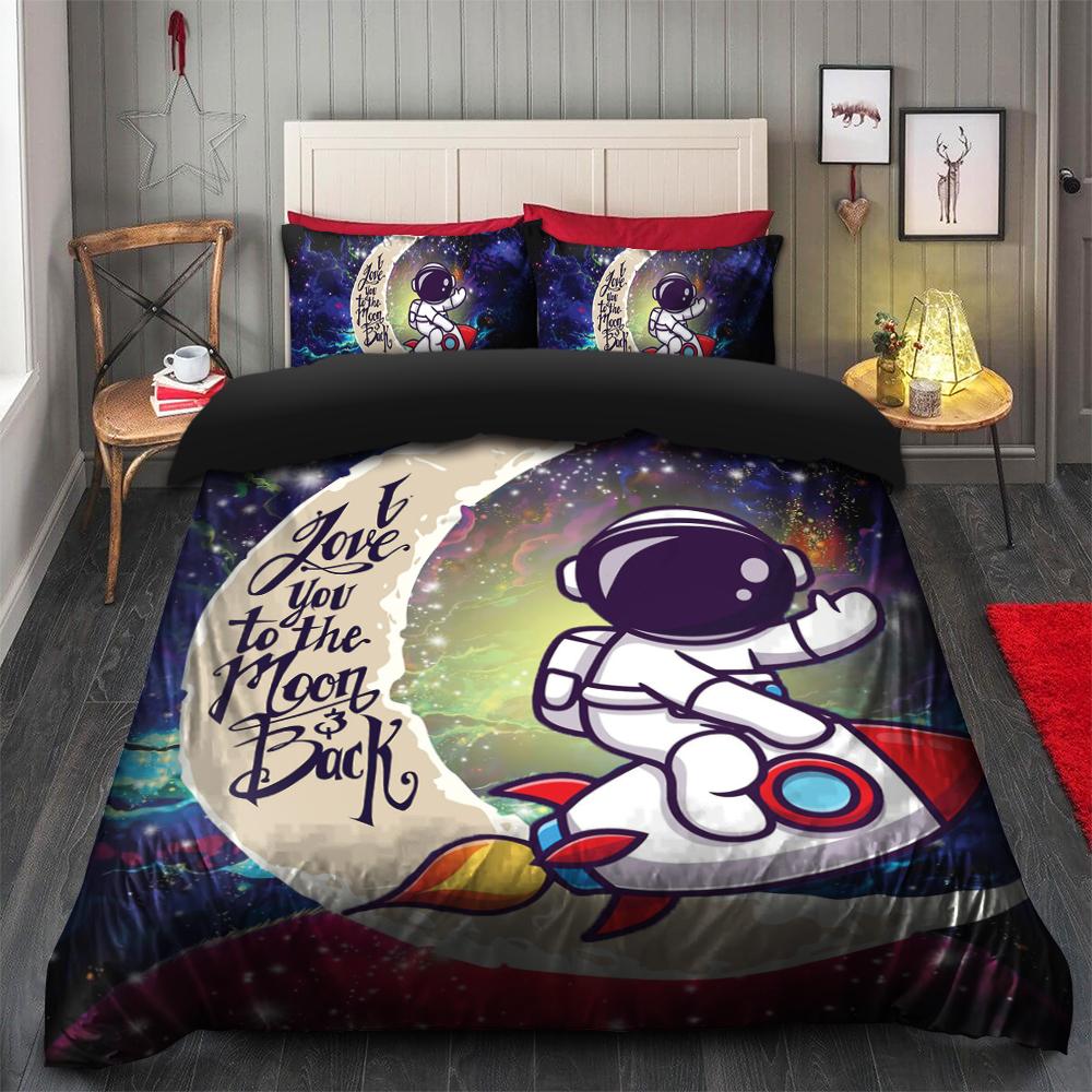 Astronaut Chibi Love You To The Moon Galaxy Bedding Set Duvet Cover And 2 Pillowcases
