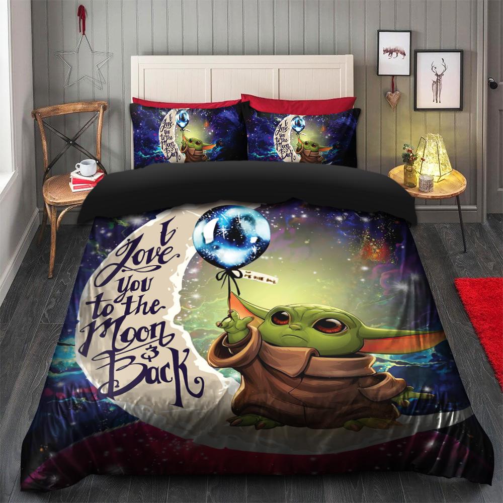 Baby Yoda Love You To The Moon Galaxy Bedding Set Duvet Cover And 2 Pillowcases