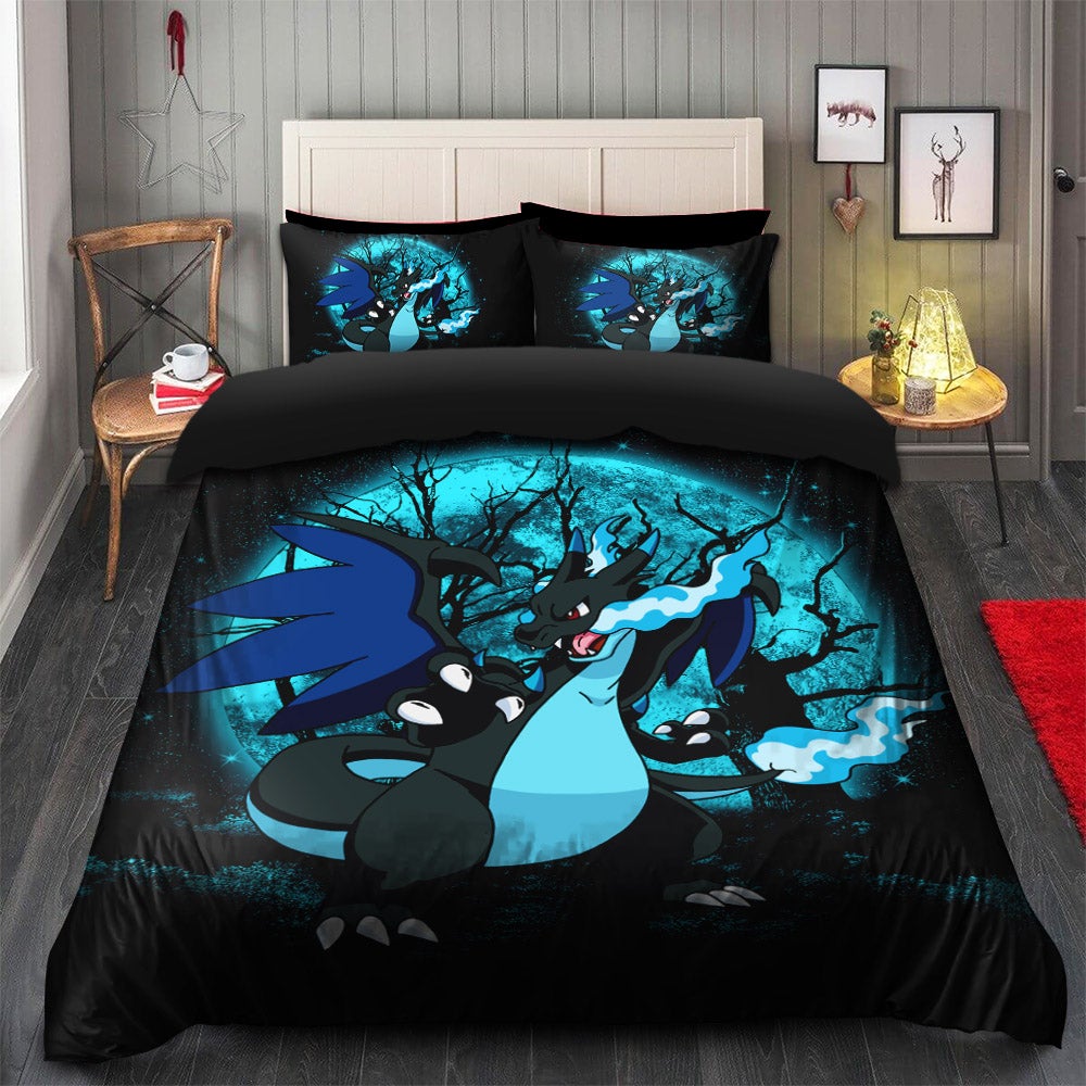 Pokemon Charizard Mega X Moonlight Bedding Set Duvet Cover And 2 Pillowcases