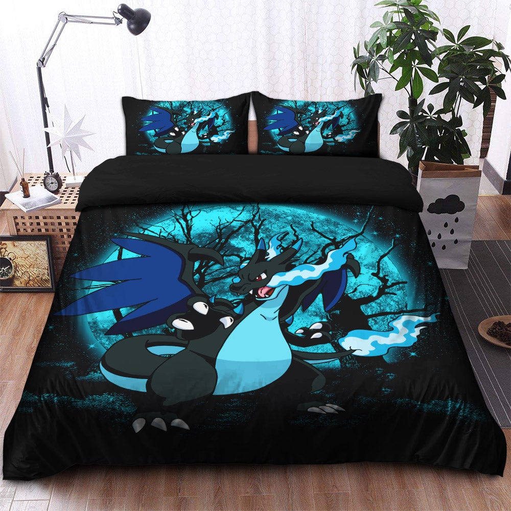 Pokemon Charizard Mega X Moonlight Bedding Set Duvet Cover And 2 Pillowcases