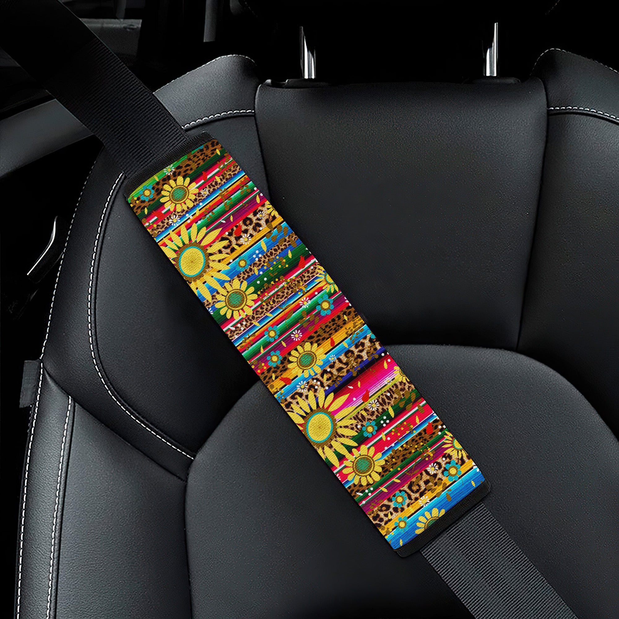 Cheetah Sunflower Car Seat Belt CoversCustom Car Interior Accessories Perfect Gift