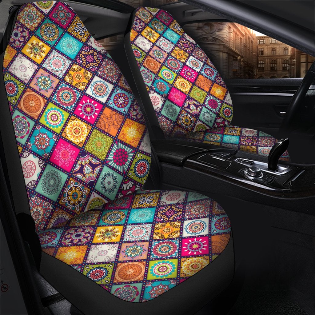 Color Vintage Mandala Bohemian Premium Custom Car Premium Custom Car Seat Covers Decor Protectors Decor Protector