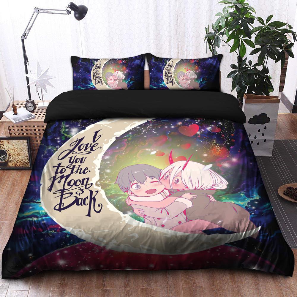 Darling In The Franxx Hiro And Zero Two Love You To The Moon Galaxy Bedding Set Duvet Cover And 2 Pillowcases