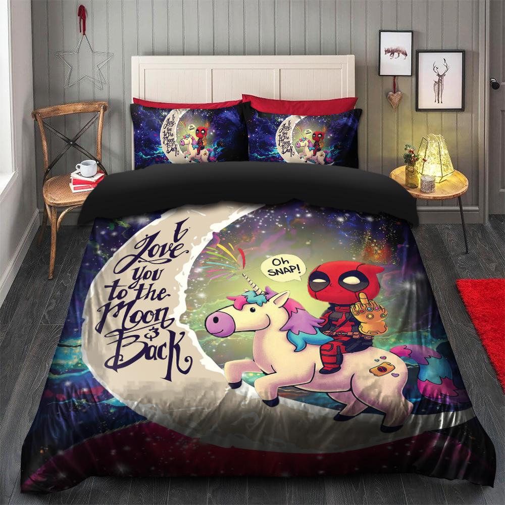 Deadpool Unicorn Love You To The Moon Galaxy Bedding Set Duvet Cover And 2 Pillowcases