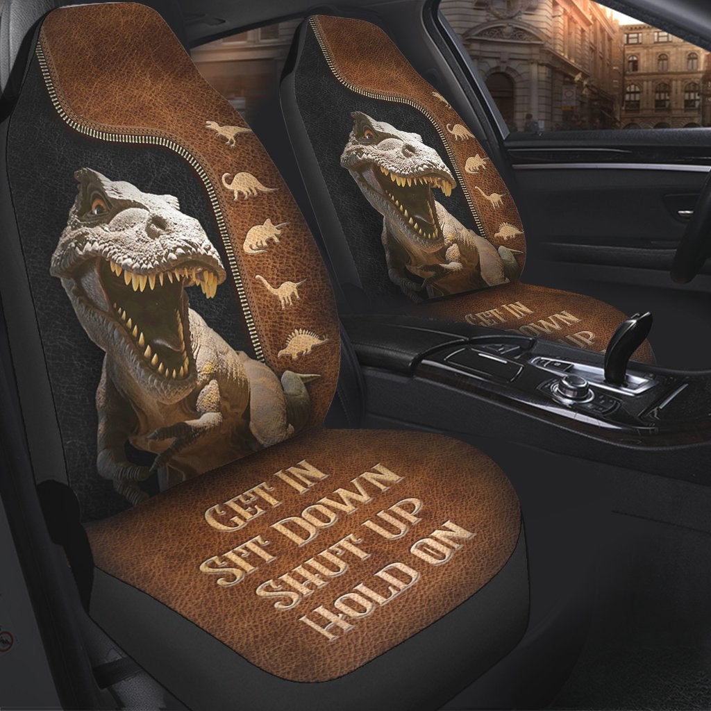 Dinosaurs Zip Pattern Car Seat Get In Sit Down Shut Up Hold On Car Seat Cover
