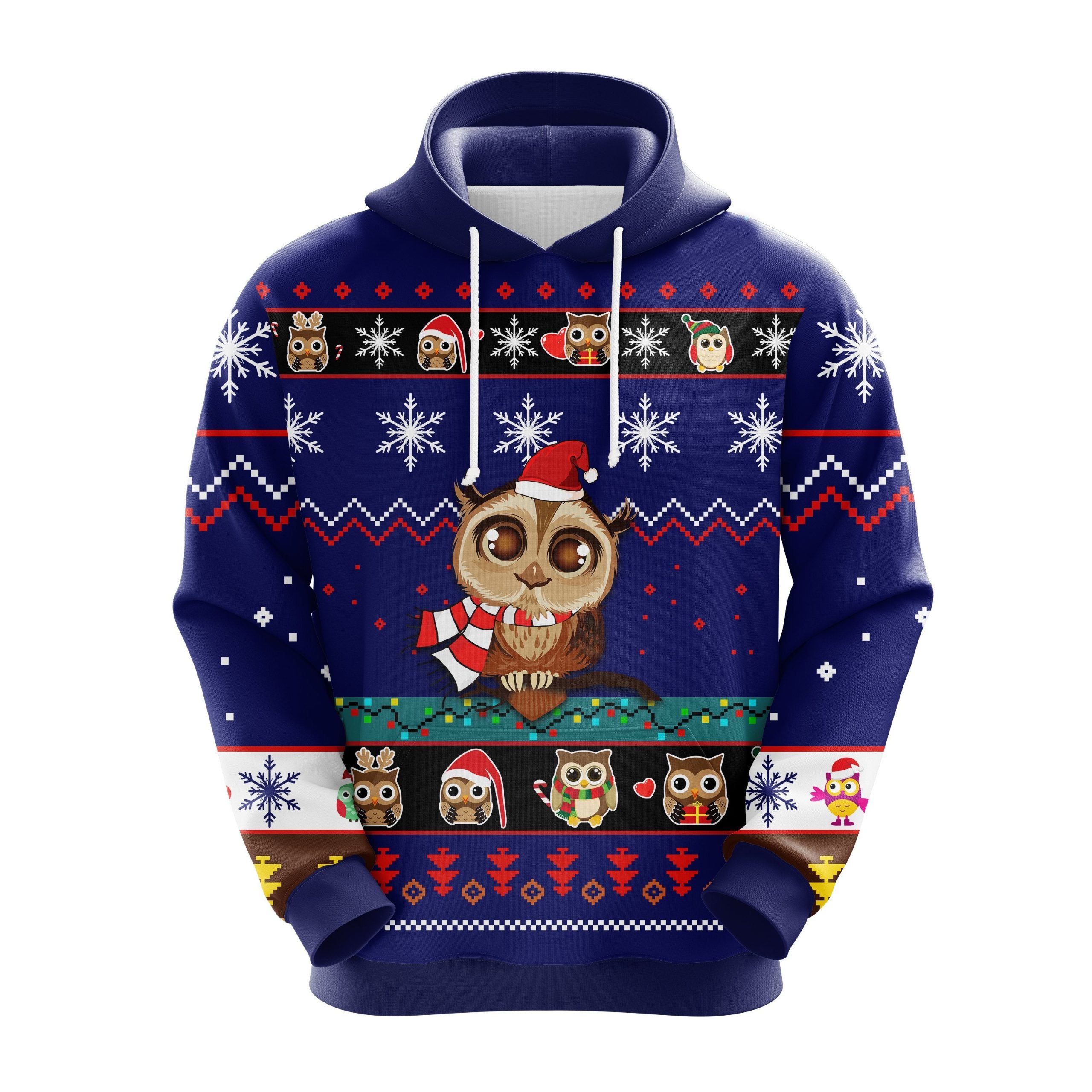 Owl Chritmas Cute Noel Mc Ugly Hoodie Blue 2- Amazing Gift Idea Thanksgiving Gift