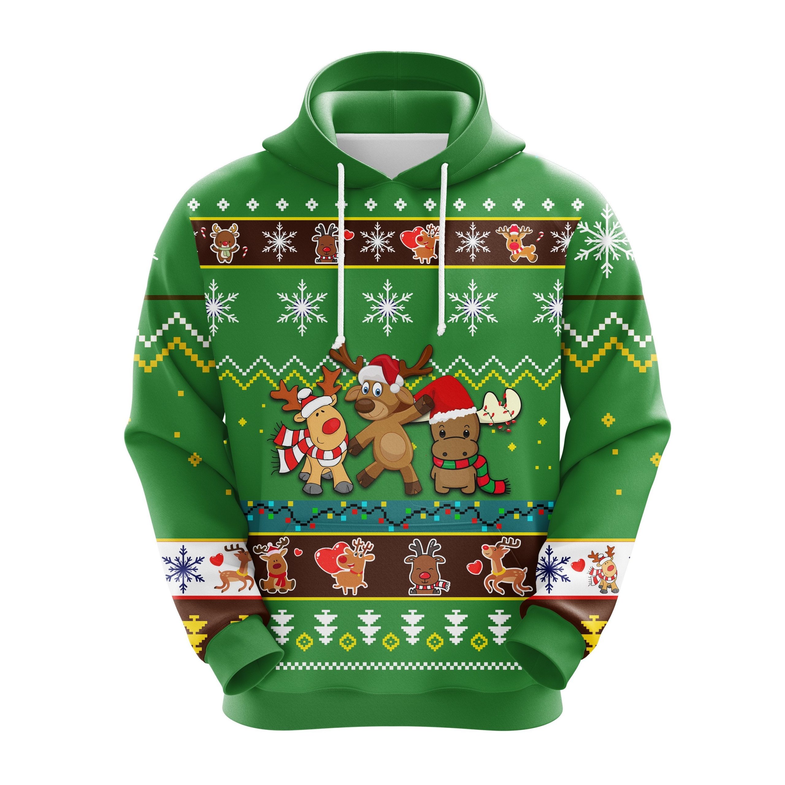 Reindeer Christmas Cute Noel Mc Ugly Hoodie Green 1- Amazing Gift Idea Thanksgiving Gift