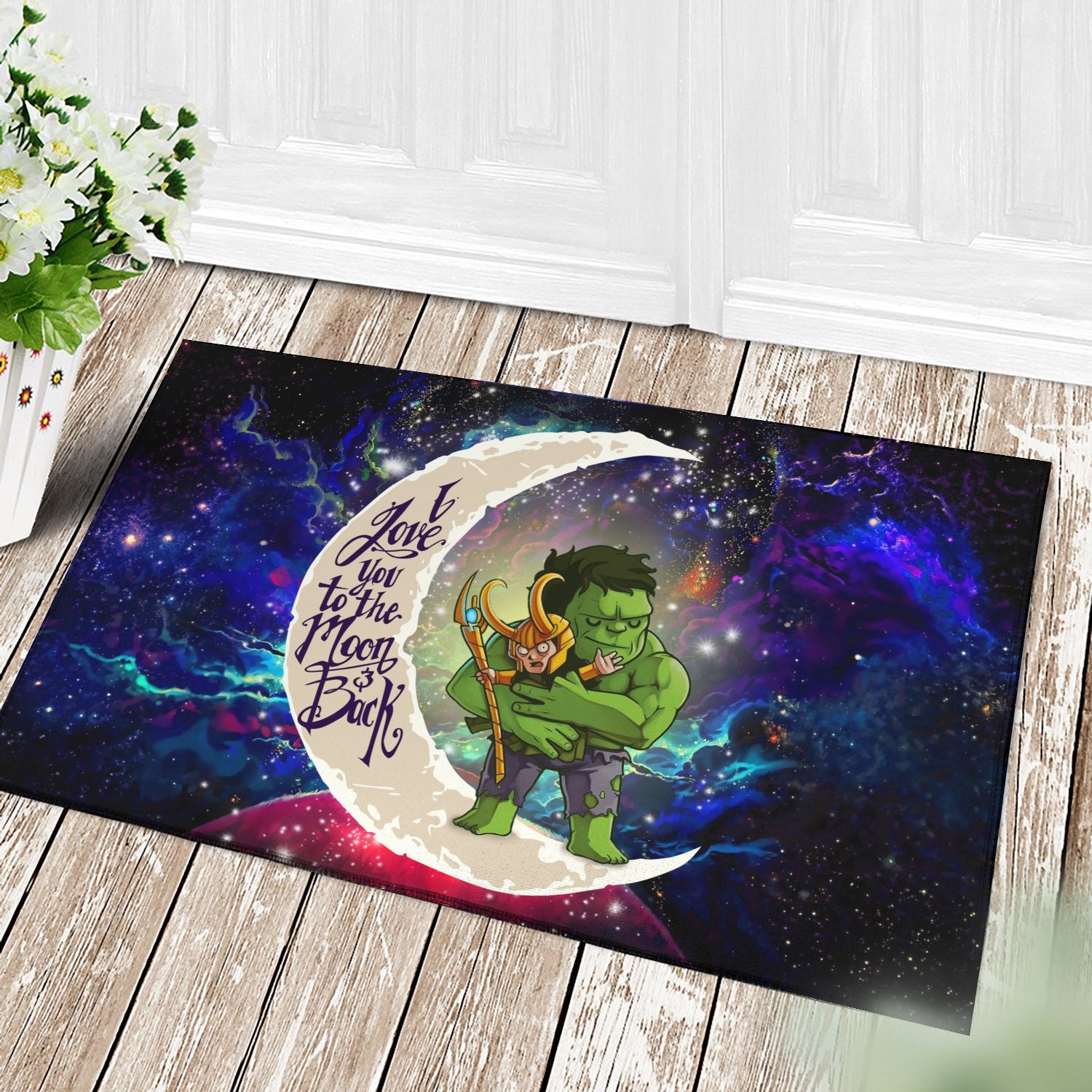 Hulk And Loki Love You To The Moon Galaxy Back Door Mats Home Decor