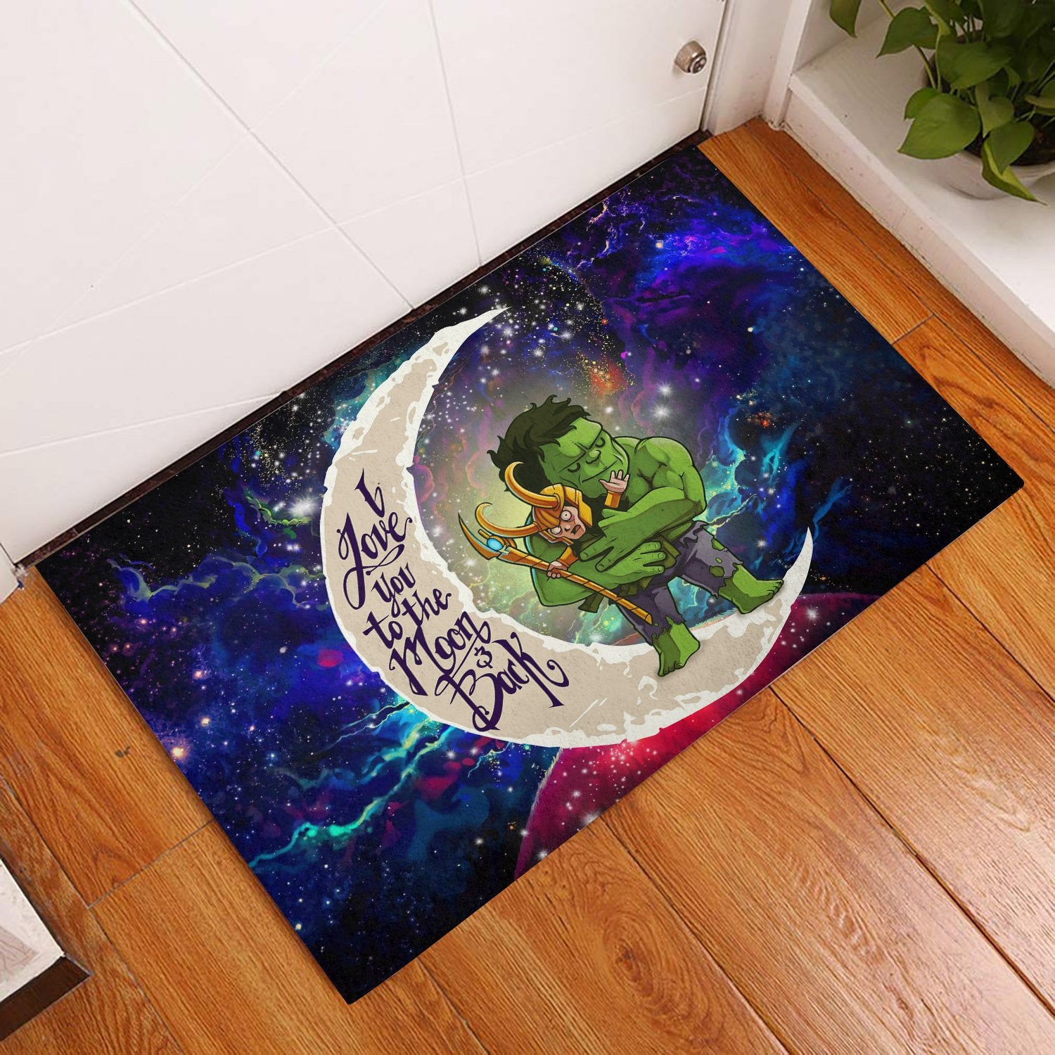 Hulk And Loki Love You To The Moon Galaxy Back Door Mats Home Decor