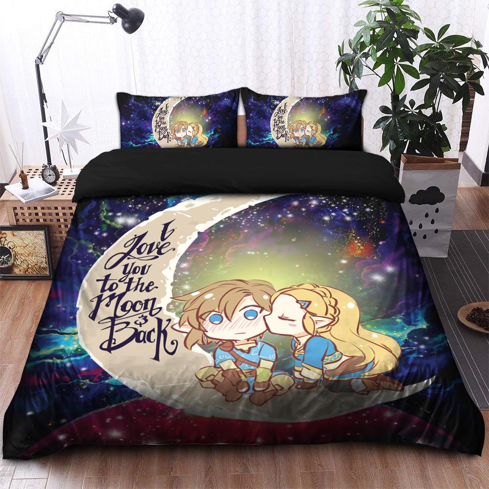 Legend Of Zelda Couple Chibi Couple Love You To The Moon Galaxy Bedding Set Duvet Cover And 2 Pillowcases