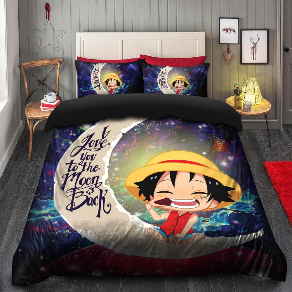 Luffy One Piece Love You To The Moon Galaxy Bedding Set Duvet Cover And 2 Pillowcases