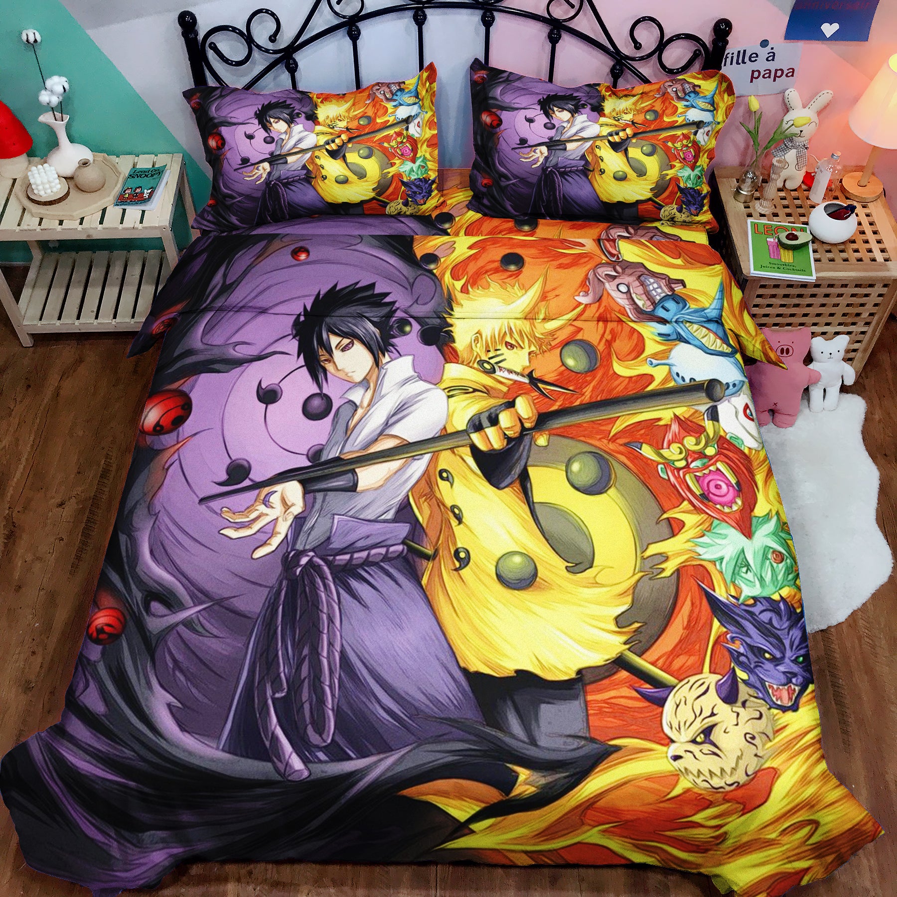Naruto vs Sasuke Bedding Set Duvet Cover And 2 Pillowcases