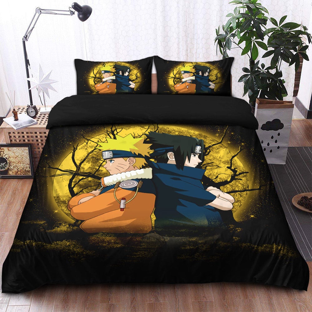 Naruto Anime Naruto And Sasuke Moonlight Bedding Set Duvet Cover And 2 Pillowcases