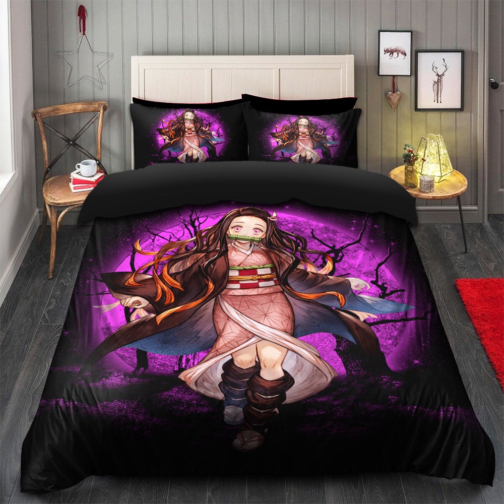 Demon Slayer Nezuko Moonlight Bedding Set Duvet Cover And 2 Pillowcases