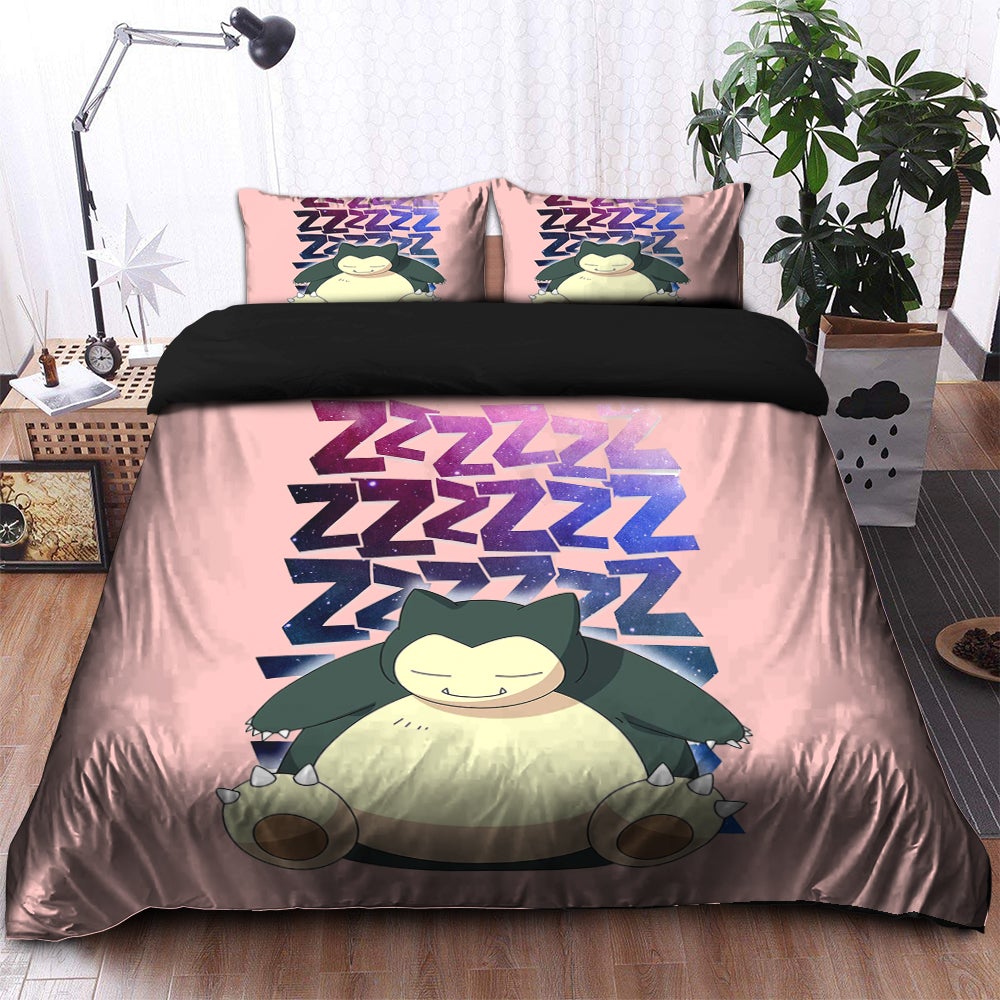 Pokemon Cute Snorlax Sleeping Bedding Set Duvet Cover And 2 Pillowcases