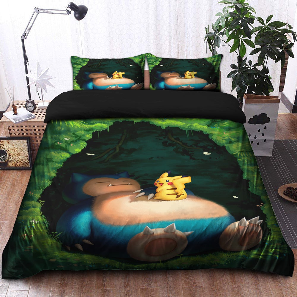 Pokemon Sleeping Snorlax & Pikachu Illustration Bedding Set Duvet Cover And 2 Pillowcases