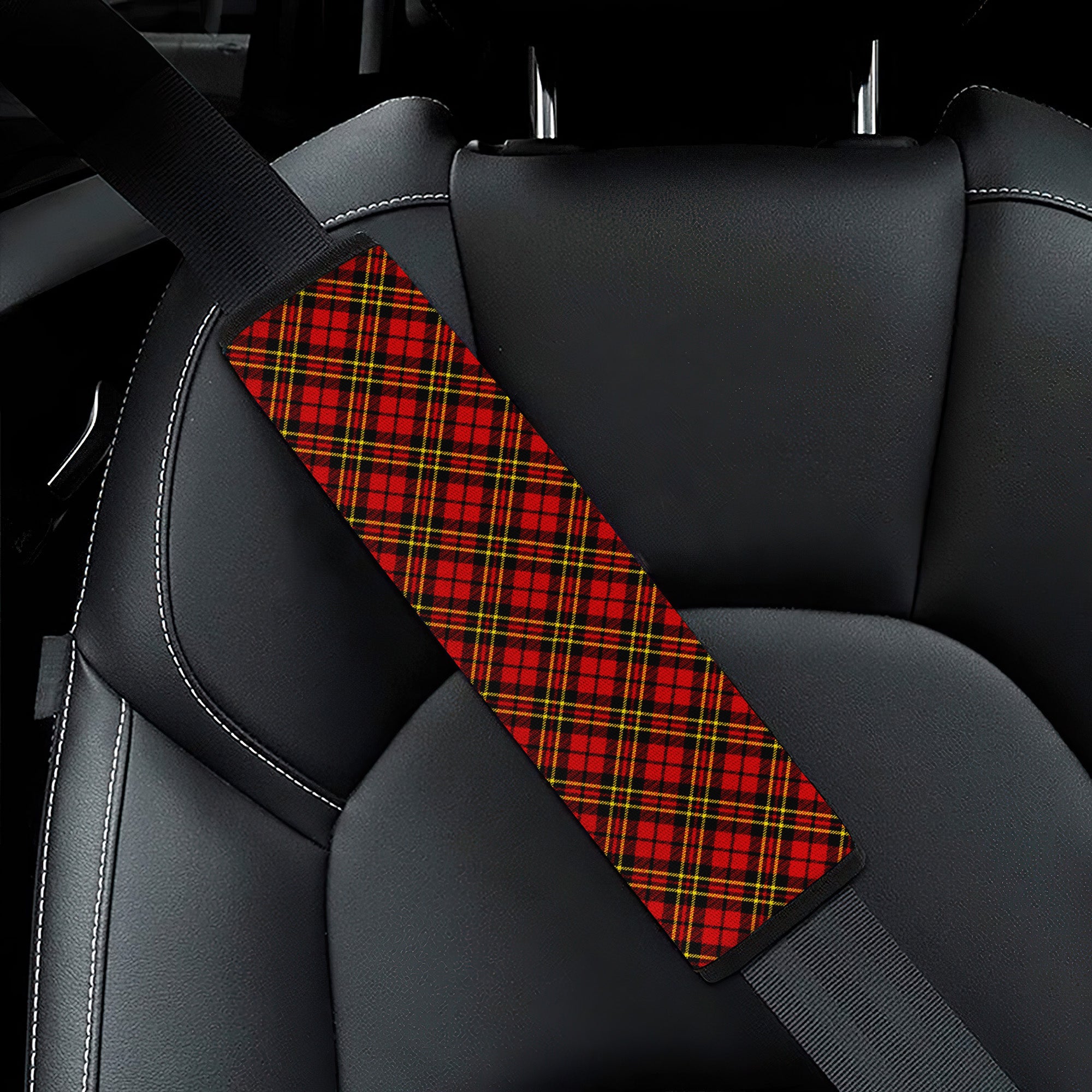 Red Black Fabric Premium Custom Car Seat Belt Covers
