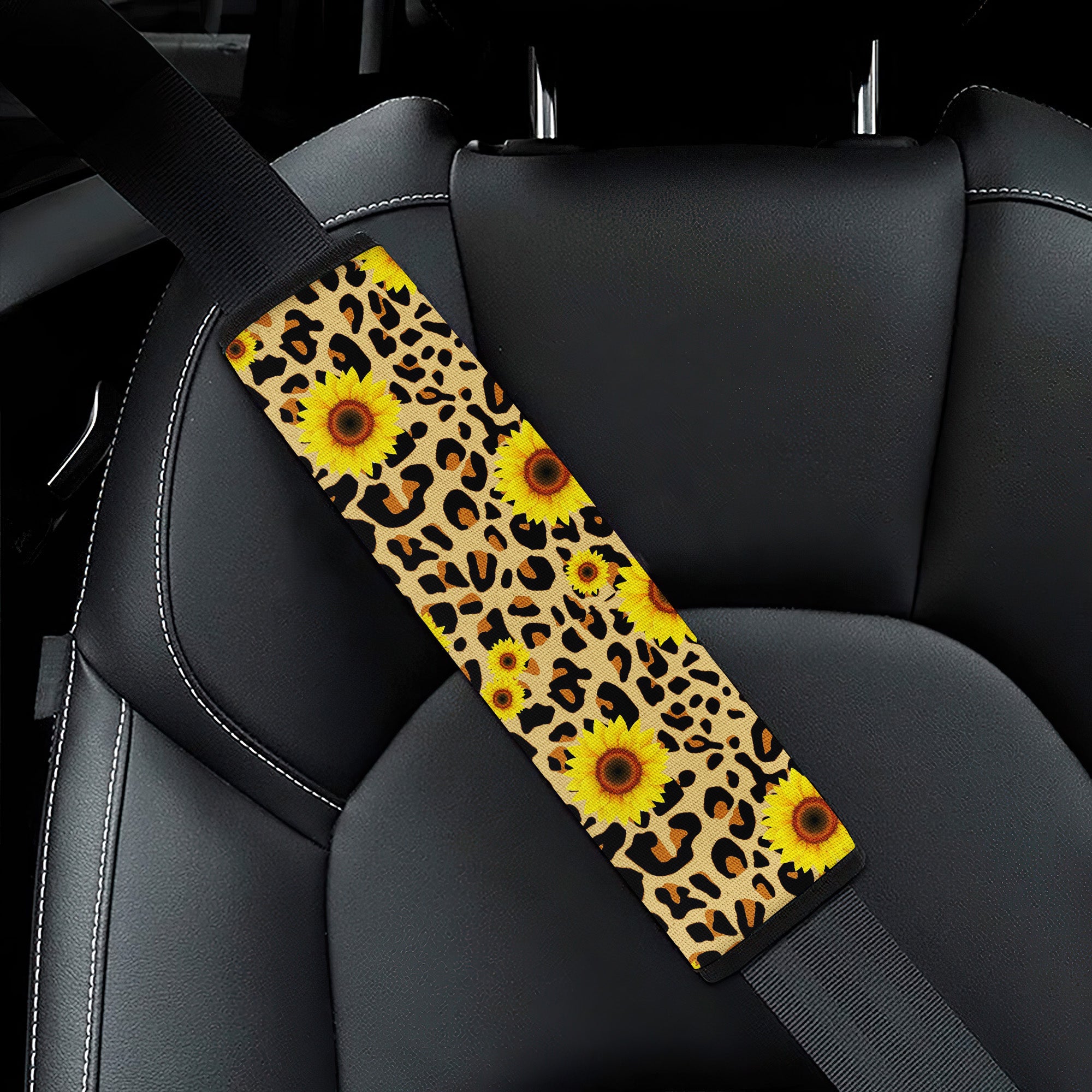 Sunflower Leopard Premium Custom Car Seat Belt Covers
