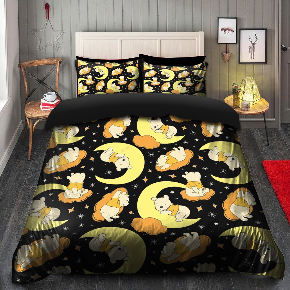 Winnie The Pooh Yellow Pattern Illustration Bedding Set Duvet Cover And 2 Pillowcases