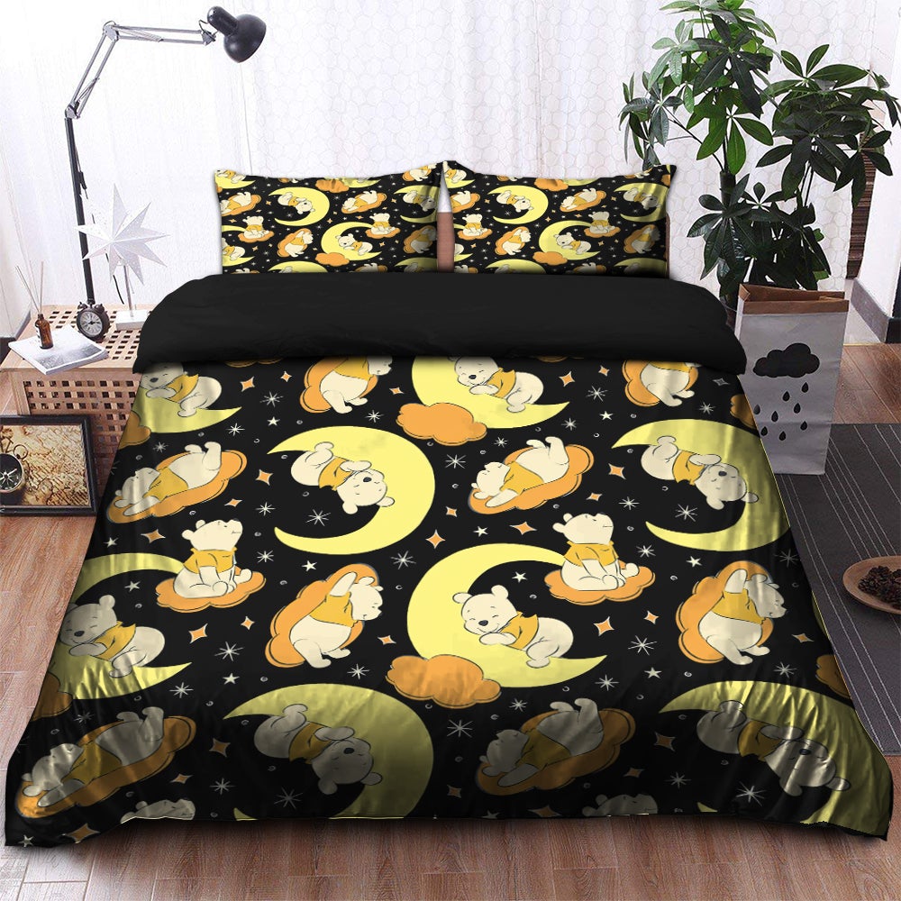 Winnie The Pooh Yellow Pattern Illustration Bedding Set Duvet Cover And 2 Pillowcases