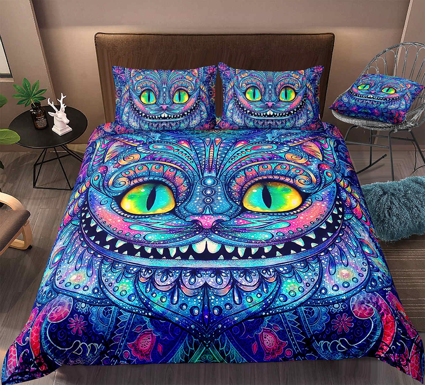 Alice In Wonderland Cheshire Cat Bedding Set Duvet Cover And 2 Pillowcases