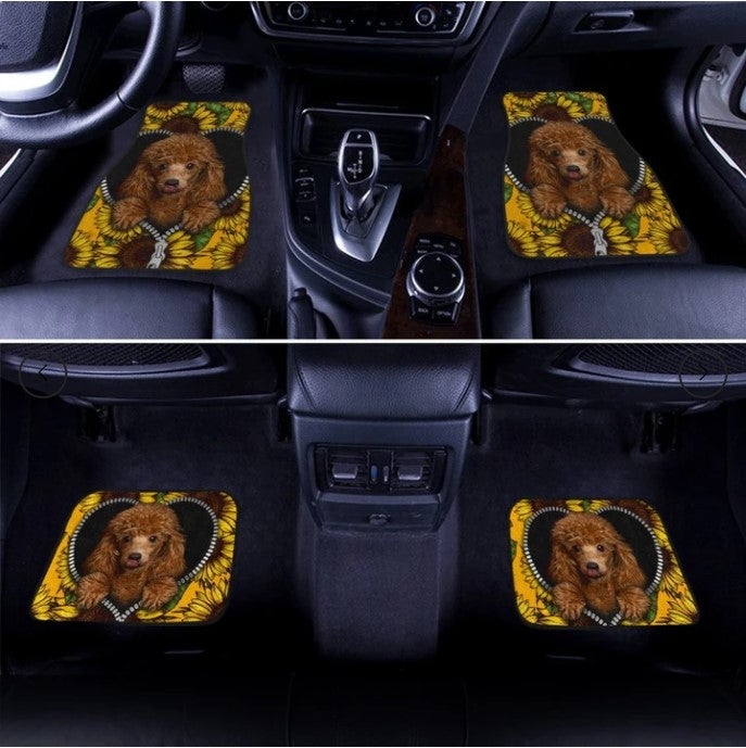 Cute Sunflower Poodle Car Floor Mats Car Accessories For Poodle Owners