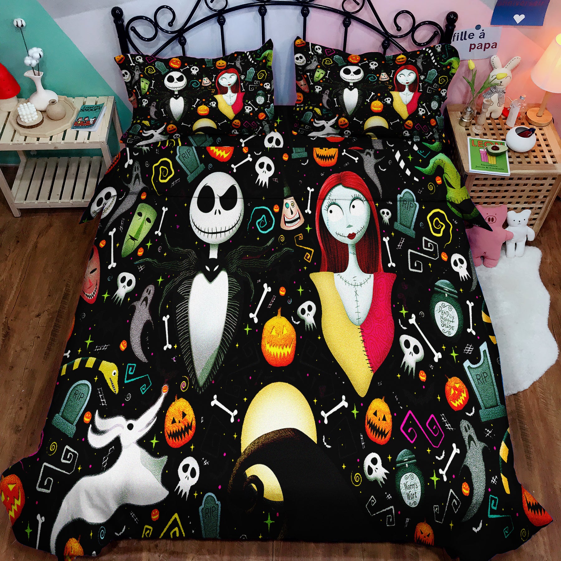 Nightmare Before Christmas Jack Sally Black Bedding Set Duvet Cover And 2 Pillowcases