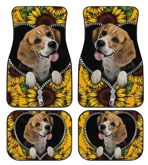 Lovely Sunflower Beagle Car Floor Mats Idea Car Decoration For Beagle Owners