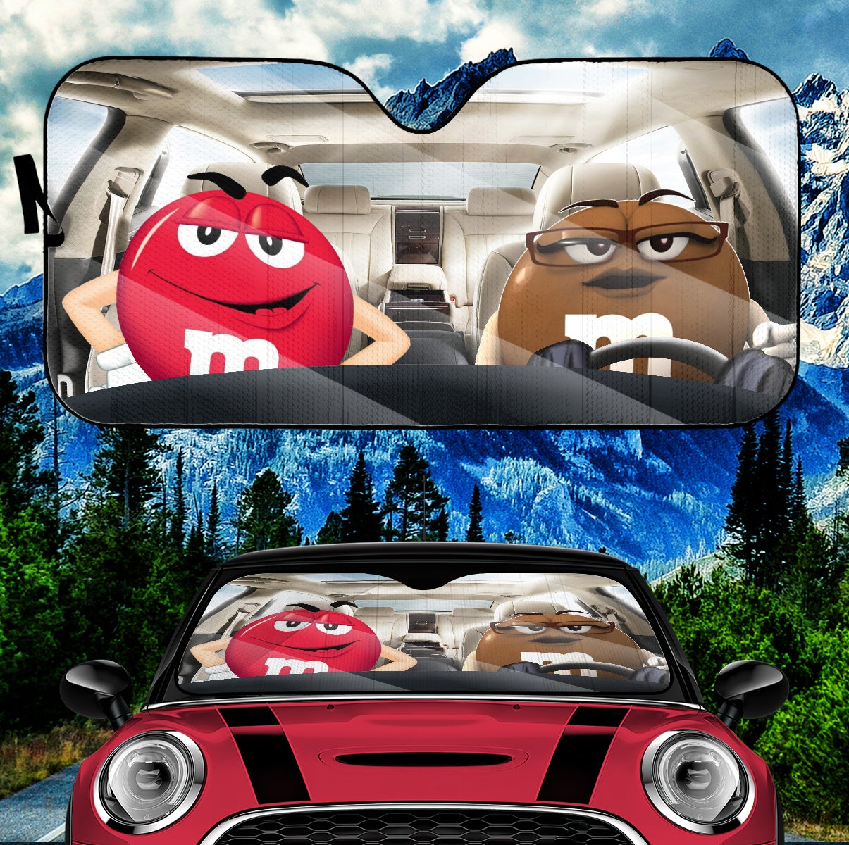 Funny M&M Chocolate Red Brown Driving Car Auto Sunshade