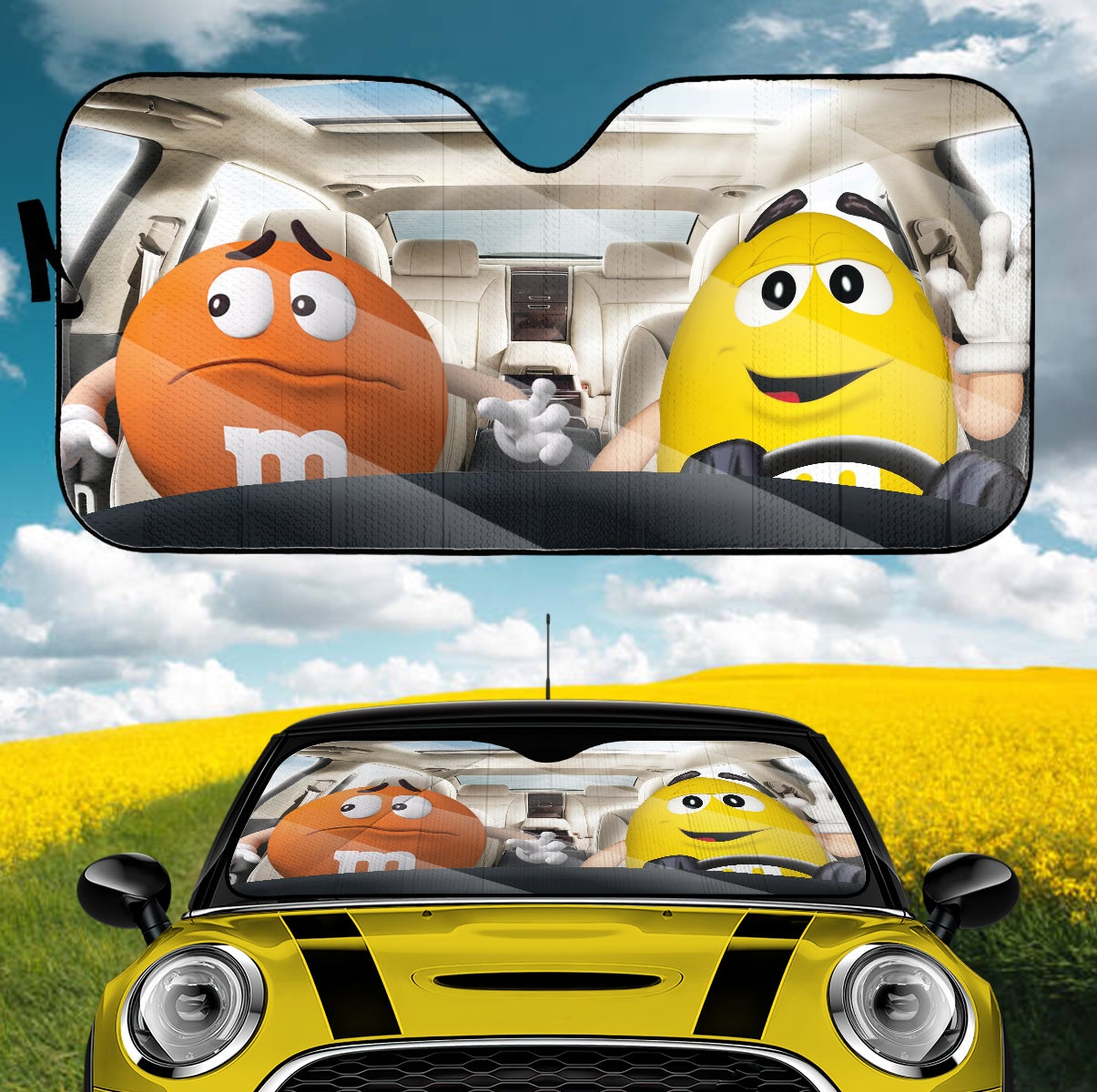 Funny M&M Chocolate Orange Yellow Driving Car Auto Sunshade