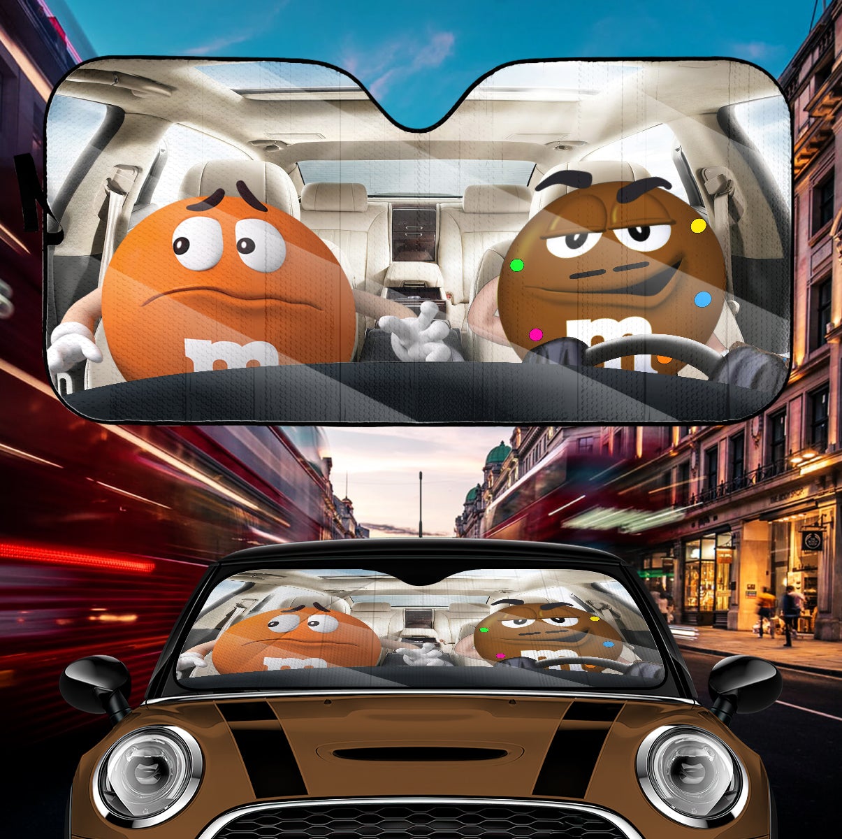 Funny M&M Chocolate Orange Brown Driving Car Auto Sunshade