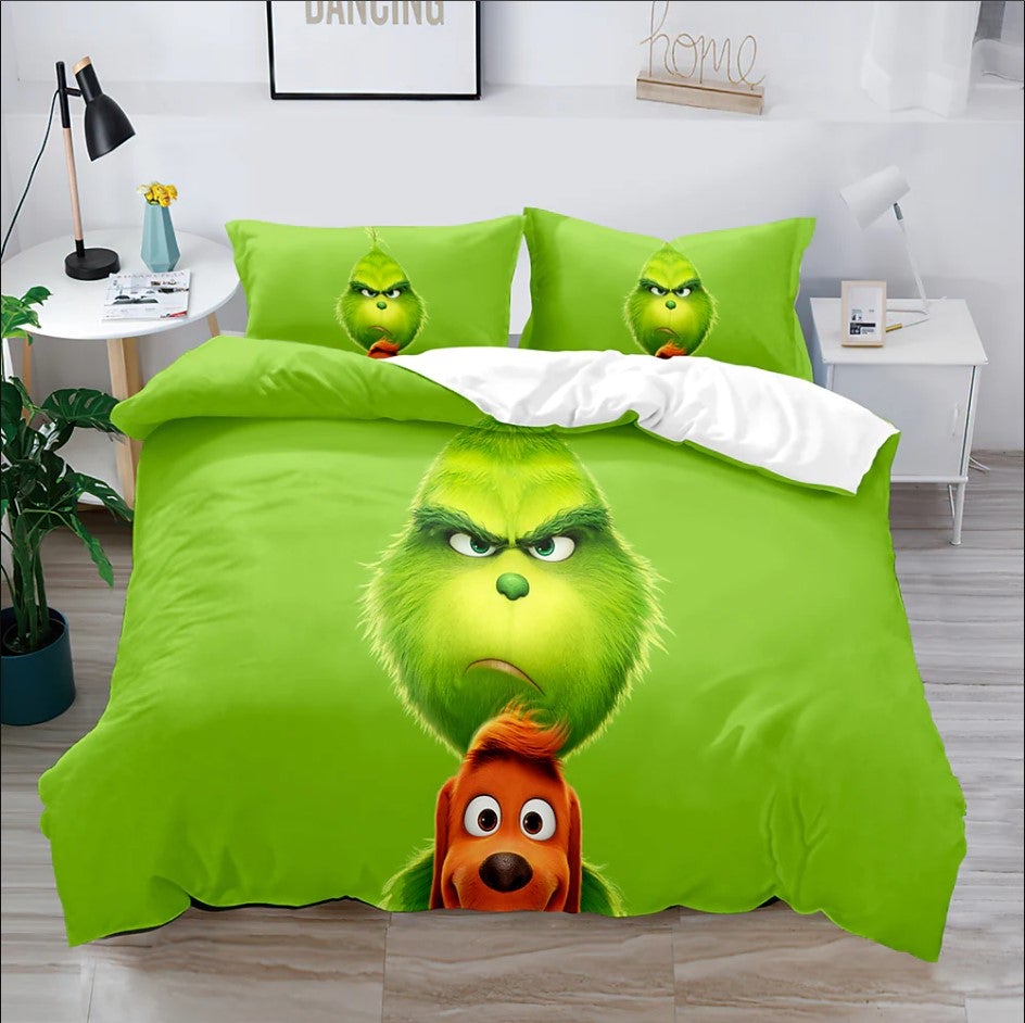 Green Grinch Bedding Set Duvet Cover And 2 Pillowcases