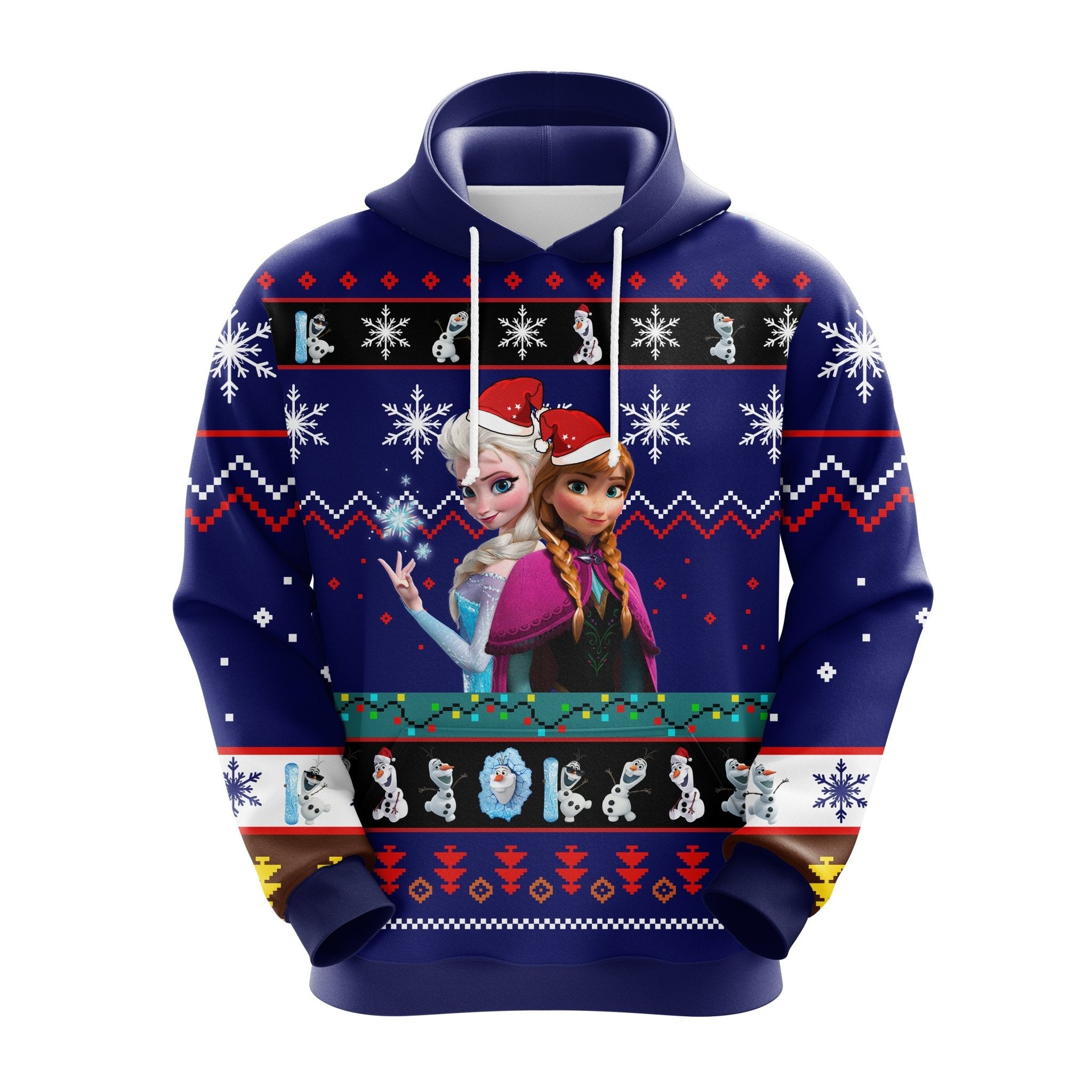 Elsa Anna Christmas Cute Noel Mc Ugly Hoodie Blue 1- Amazing Gift Idea Thanksgiving Gift