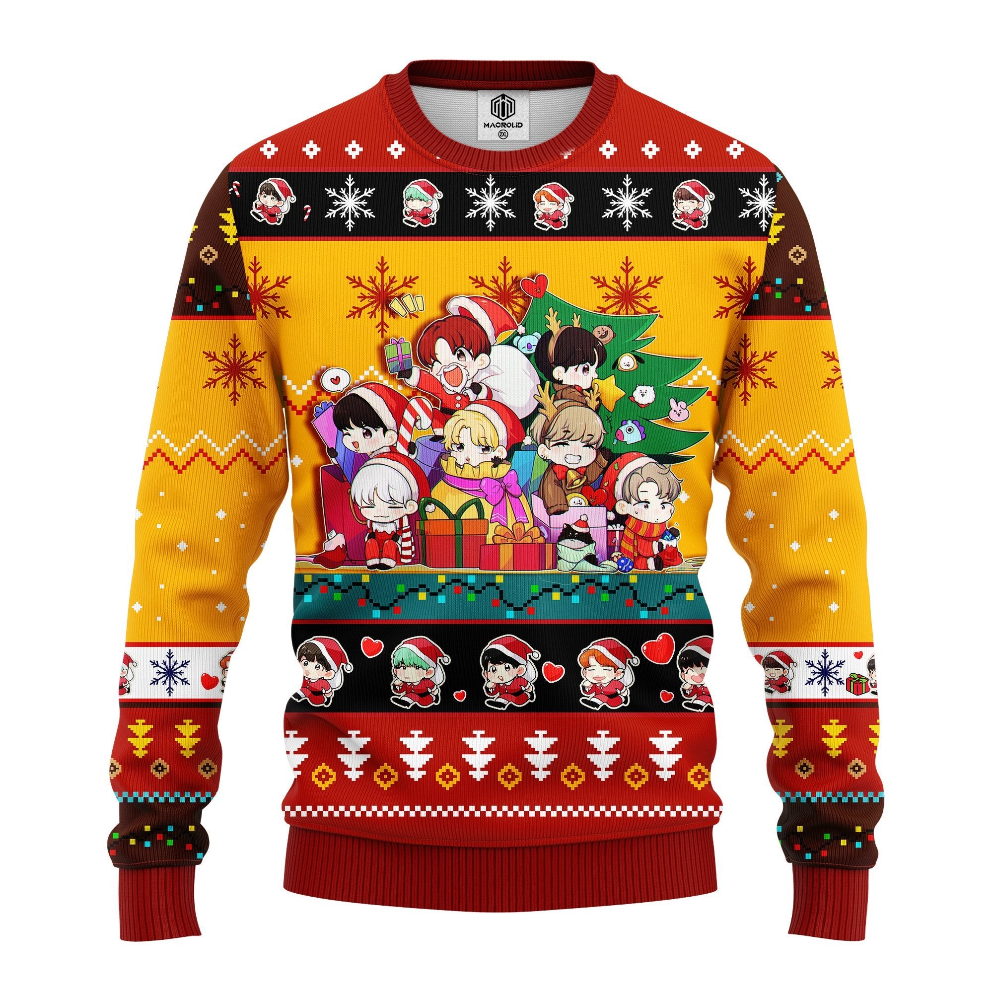 Bts Army Chibi Cute Ugly Christmas Sweater Red Yellow 1 Amazing Gift Idea Thanksgiving Gift