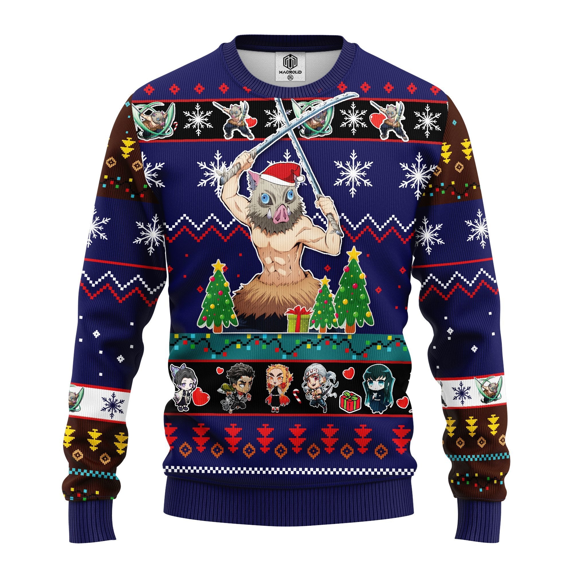Inosuke Hashibira Demon Slayer Anime Ugly Christmas Sweater Blue 1 Amazing Gift Idea Thanksgiving Gift