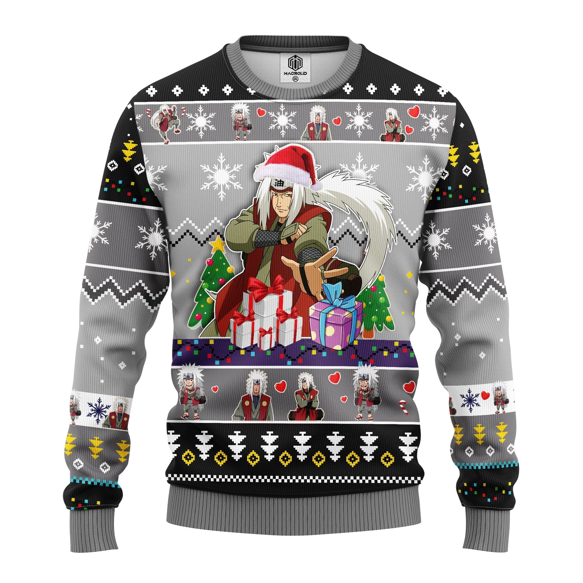 Jiraiya Naruto Anime Ugly Christmas Sweater Gray Amazing Gift Idea Thanksgiving Gift