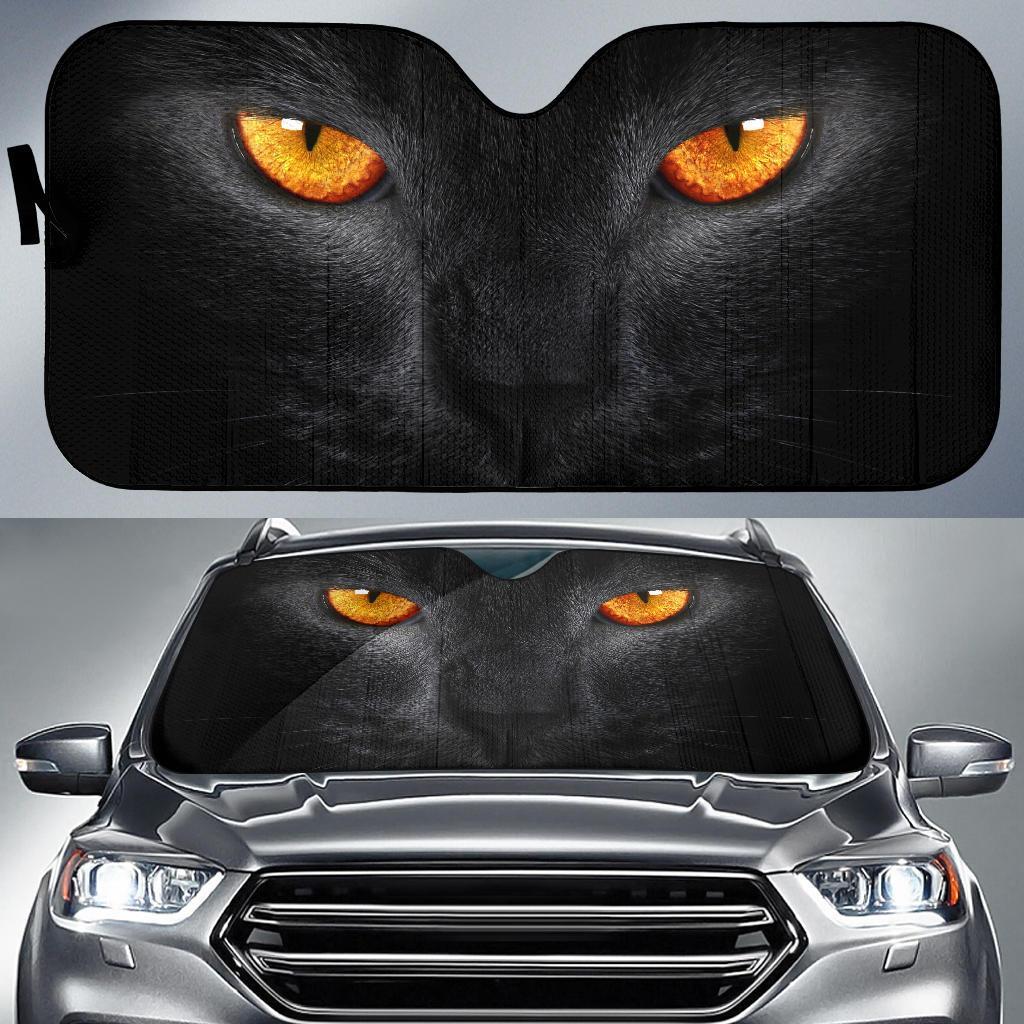 Black Cat Scary Yellow Eyes Dark Background Car Sun Shade Gift Ideas 2021